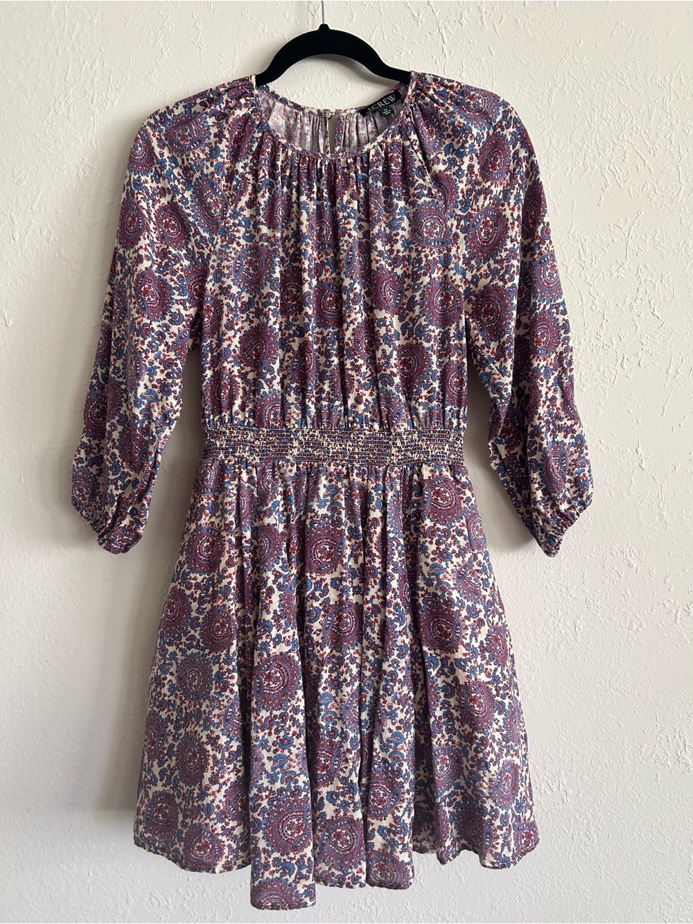 Whimsigoth Peasant Paisley Linen Dress - J.Crew Purple Boho Mini Pockets M - Picture 5 of 8